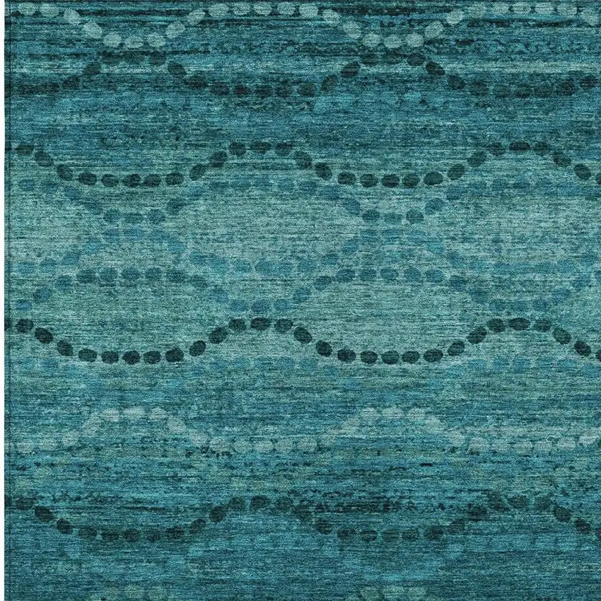 Turquoise And Aqua Ogee Washable Indoor Outdoor Area Rug Photo 6