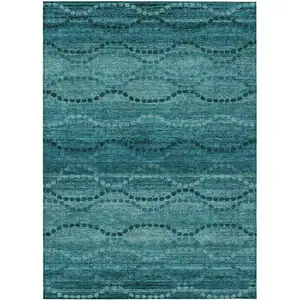 Photo of Turquoise And Aqua Ogee Washable Indoor Outdoor Area Rug