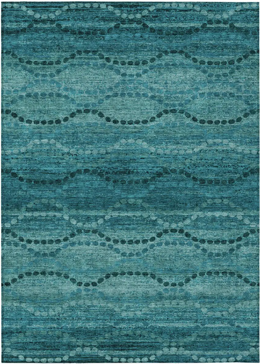 Turquoise And Aqua Ogee Washable Indoor Outdoor Area Rug Photo 1