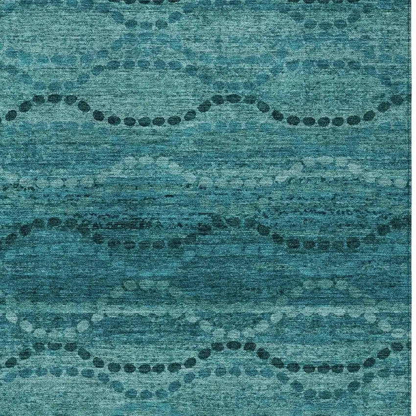 Turquoise And Aqua Ogee Washable Indoor Outdoor Area Rug Photo 3
