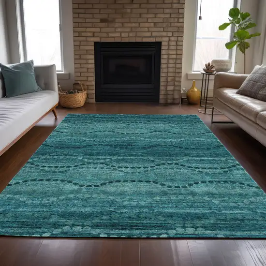 Turquoise And Aqua Ogee Washable Indoor Outdoor Area Rug Photo 7