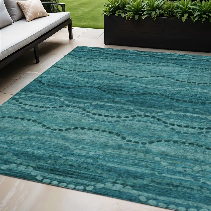 Turquoise And Aqua Ogee Washable Indoor Outdoor Area Rug Photo 2