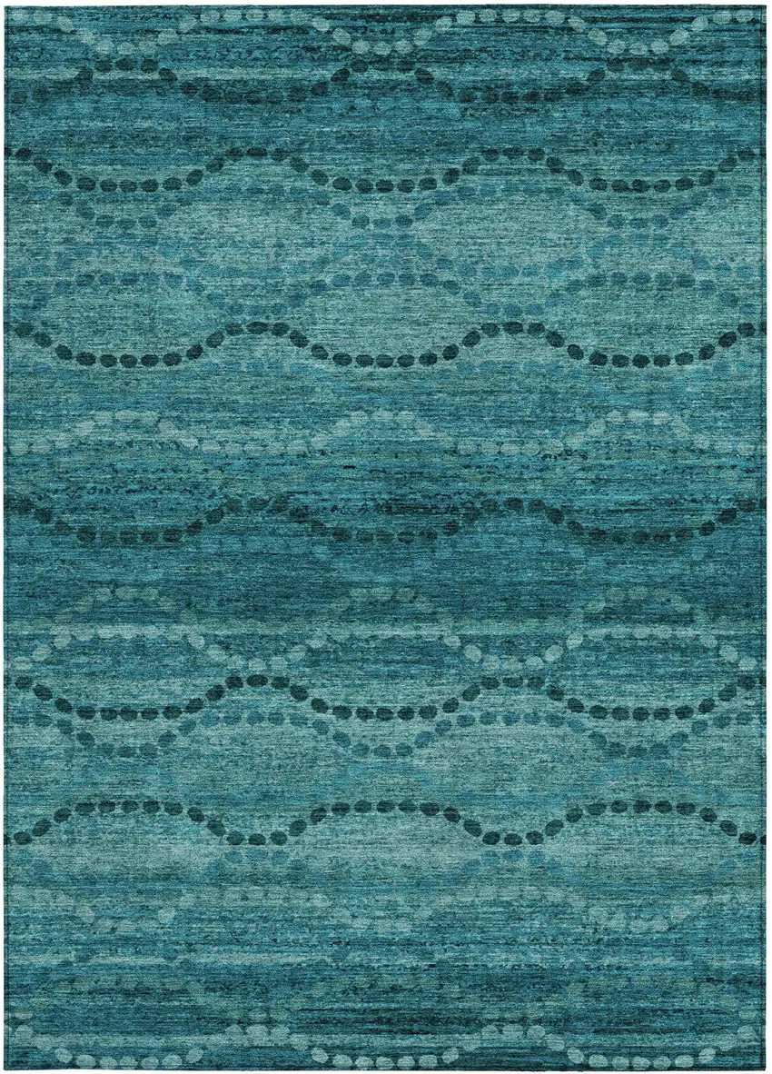 Turquoise And Aqua Ogee Washable Indoor Outdoor Area Rug Photo 4