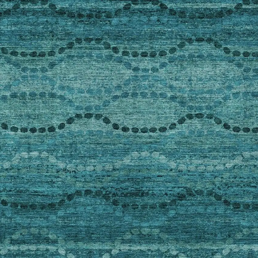 Turquoise And Aqua Ogee Washable Indoor Outdoor Area Rug Photo 3