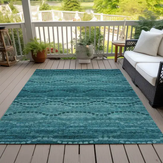 Turquoise And Aqua Ogee Washable Indoor Outdoor Area Rug Photo 8