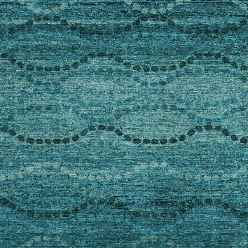 Turquoise And Aqua Ogee Washable Indoor Outdoor Area Rug Photo 3