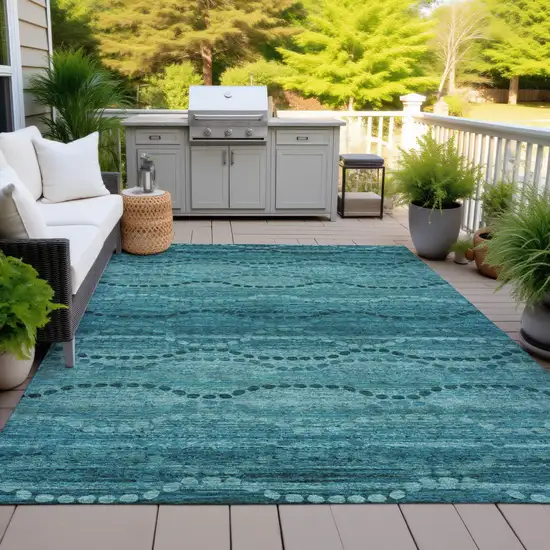 Turquoise And Aqua Ogee Washable Indoor Outdoor Area Rug Photo 4