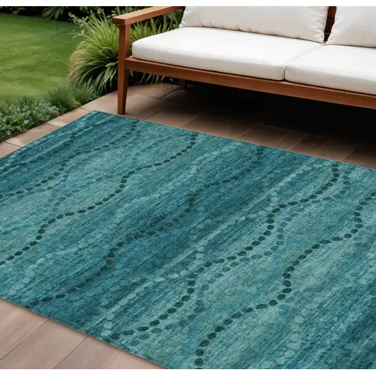 Turquoise And Aqua Ogee Washable Indoor Outdoor Area Rug Photo 2