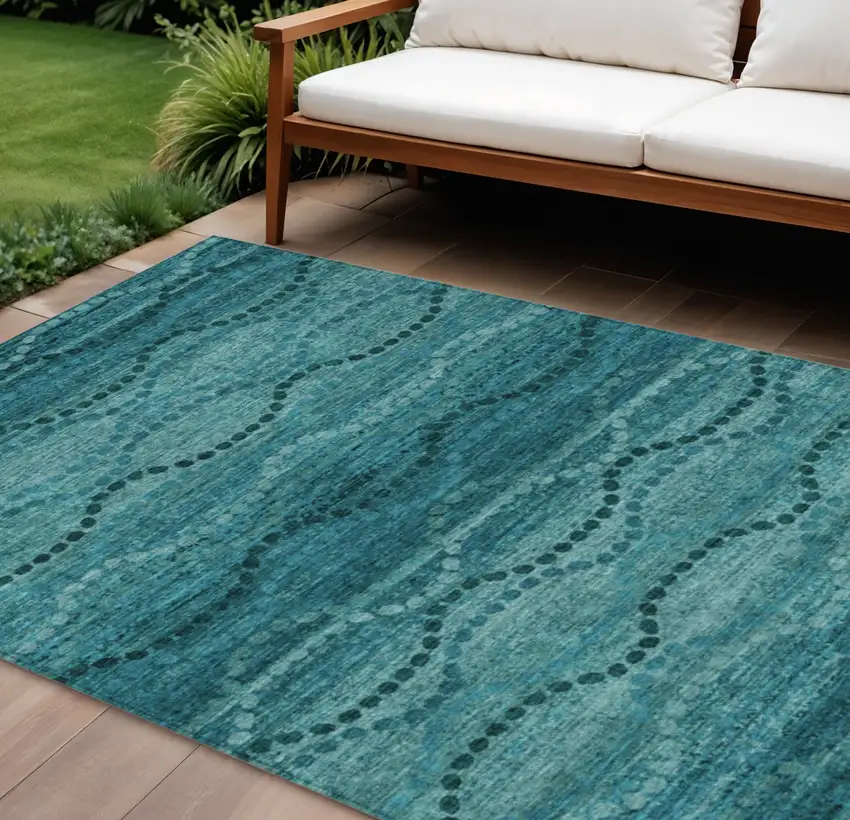 Turquoise And Aqua Ogee Washable Indoor Outdoor Area Rug Photo 2