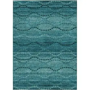 Photo of Turquoise And Aqua Ogee Washable Indoor Outdoor Area Rug
