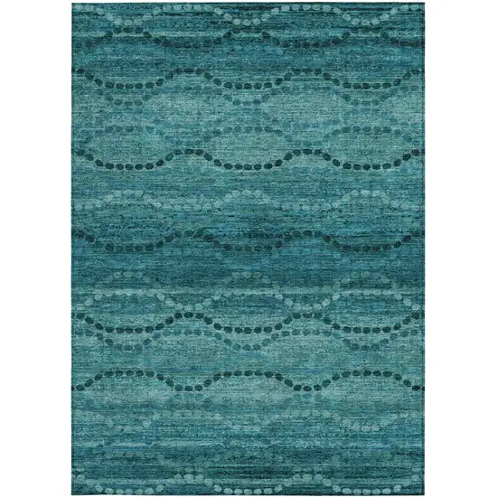 Turquoise And Aqua Ogee Washable Indoor Outdoor Area Rug Photo 1