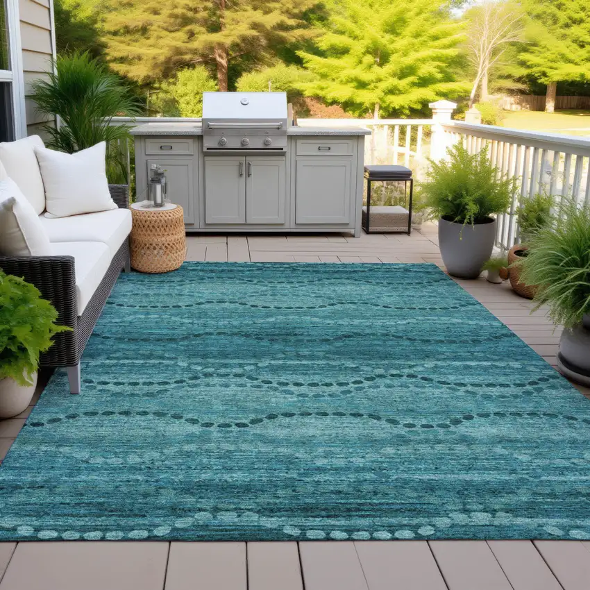 Turquoise And Aqua Ogee Washable Indoor Outdoor Area Rug Photo 4