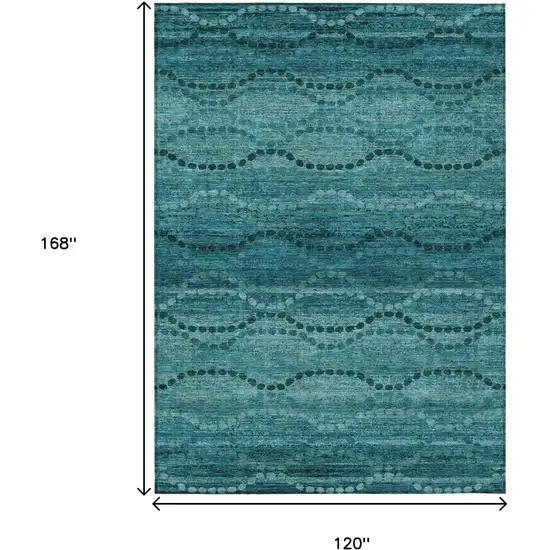 Turquoise And Aqua Ogee Washable Indoor Outdoor Area Rug Photo 9