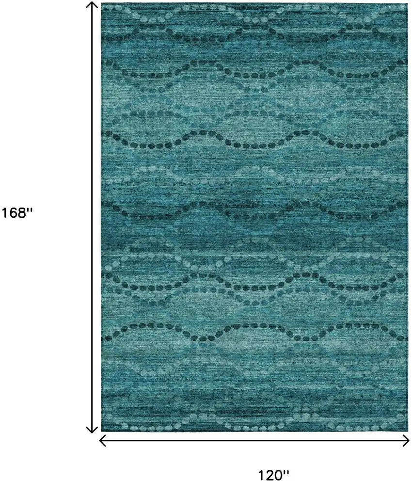 Turquoise And Aqua Ogee Washable Indoor Outdoor Area Rug Photo 9
