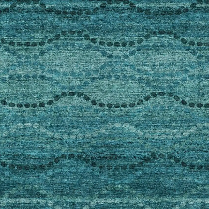 Turquoise And Aqua Ogee Washable Indoor Outdoor Area Rug Photo 6