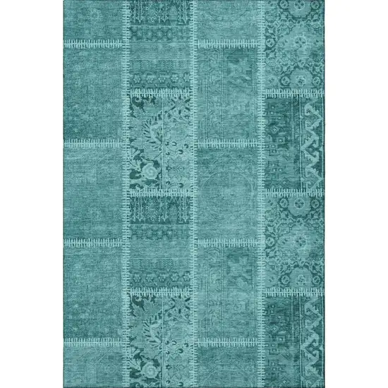 Turquoise And Aqua Patchwork Washable Area Rug With UV Protection Photo 3