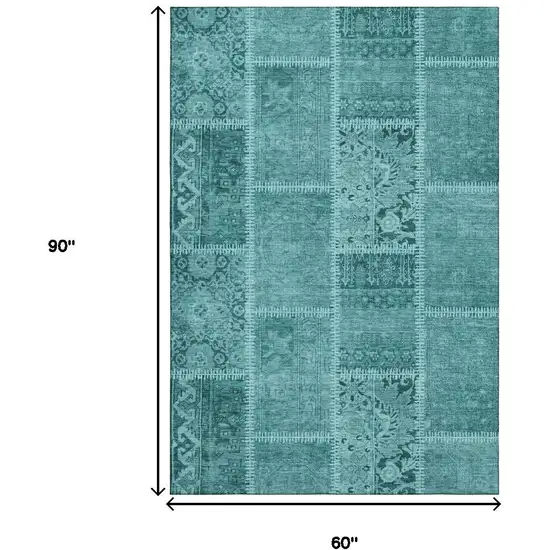 Turquoise And Aqua Patchwork Washable Area Rug With UV Protection Photo 3