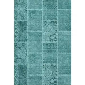Photo of Turquoise And Aqua Patchwork Washable Area Rug With UV Protection