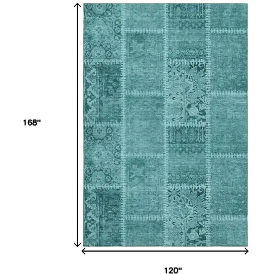 Turquoise And Aqua Patchwork Washable Area Rug With UV Protection Photo 3