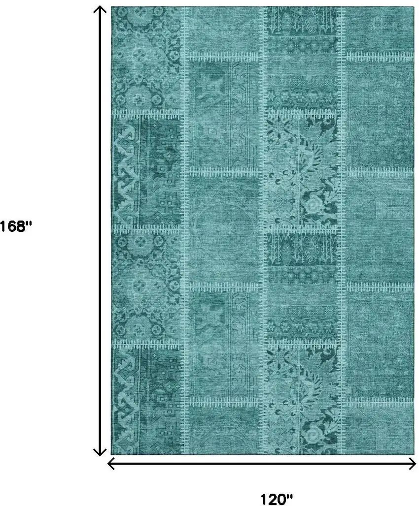 Turquoise And Aqua Patchwork Washable Area Rug With UV Protection Photo 3
