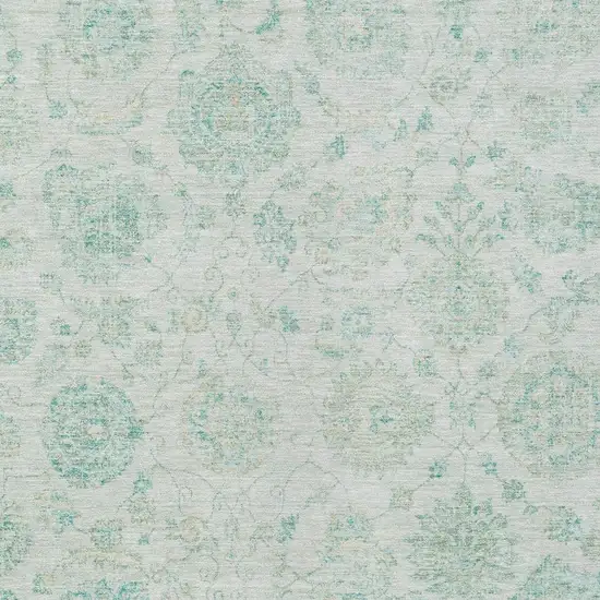 Turquoise And Beige Damask Washable Indoor Outdoor Area Rug Photo 4