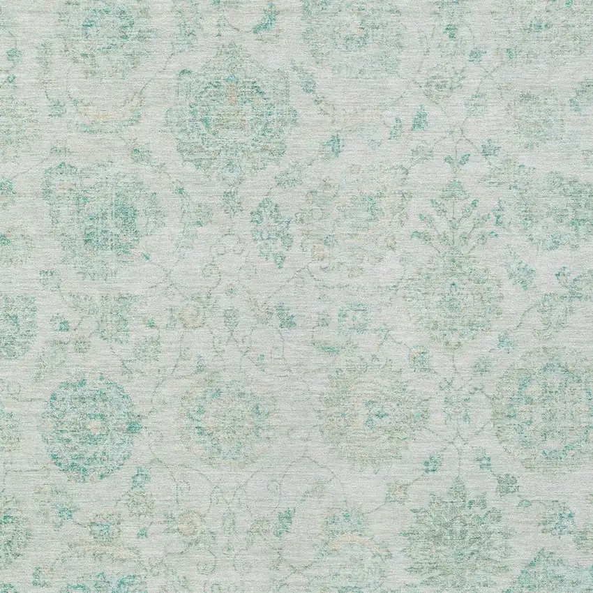 Turquoise And Beige Damask Washable Indoor Outdoor Area Rug Photo 4
