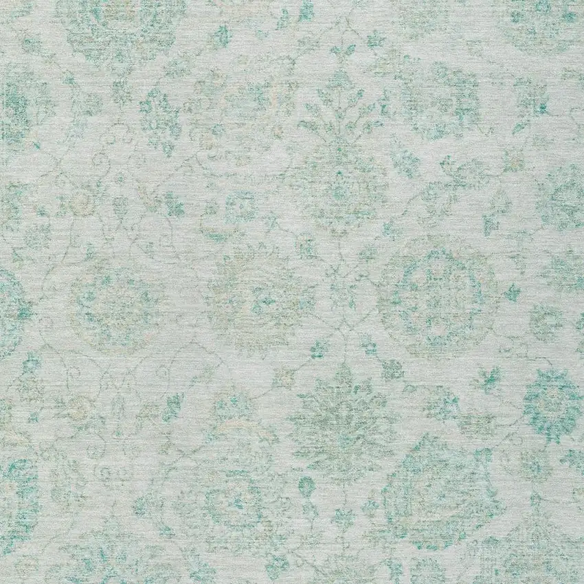 Turquoise And Beige Damask Washable Indoor Outdoor Area Rug Photo 4