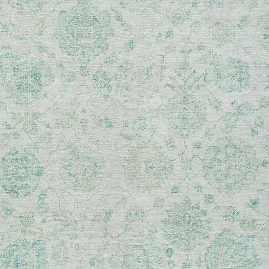 Turquoise And Beige Damask Washable Indoor Outdoor Area Rug Photo 3