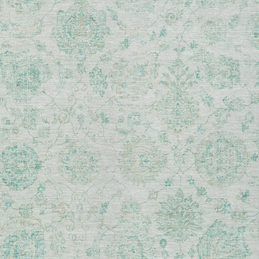 Turquoise And Beige Damask Washable Indoor Outdoor Area Rug Photo 3