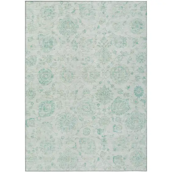 Turquoise And Beige Damask Washable Indoor Outdoor Area Rug Photo 1