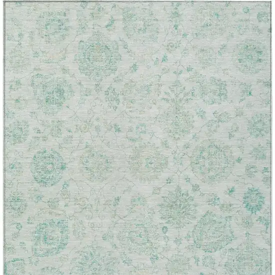 Turquoise And Beige Damask Washable Indoor Outdoor Area Rug Photo 4