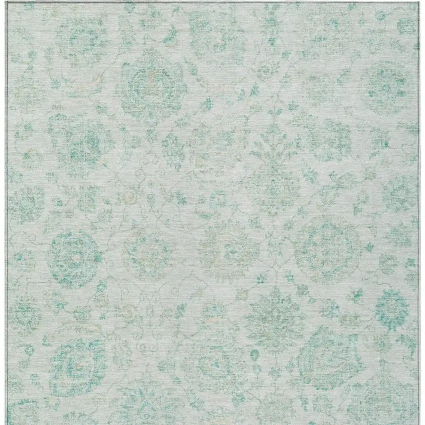 Turquoise And Beige Damask Washable Indoor Outdoor Area Rug Photo 4