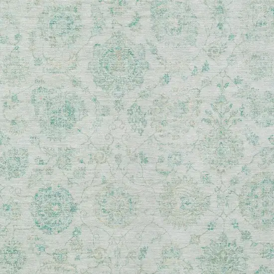 Turquoise And Beige Damask Washable Indoor Outdoor Area Rug Photo 3