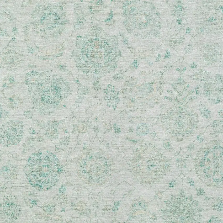 Turquoise And Beige Damask Washable Indoor Outdoor Area Rug Photo 3