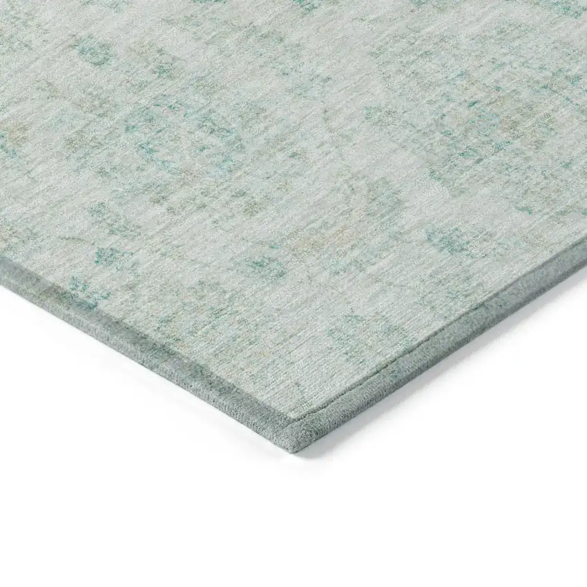 Turquoise And Beige Damask Washable Indoor Outdoor Area Rug Photo 9