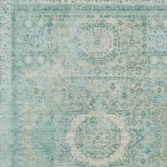 Turquoise And Beige Floral Medallion Washable Indoor Outdoor Area Rug Photo 4