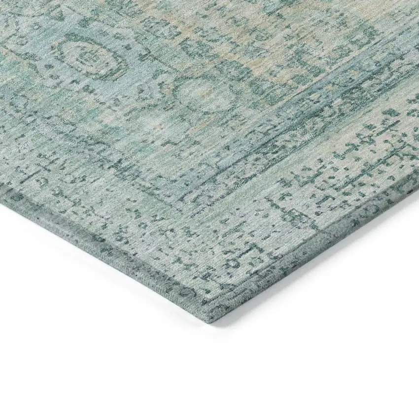 Turquoise And Beige Floral Medallion Washable Indoor Outdoor Area Rug Photo 6