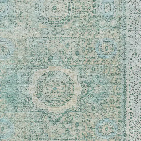 Turquoise And Beige Floral Medallion Washable Indoor Outdoor Area Rug Photo 7