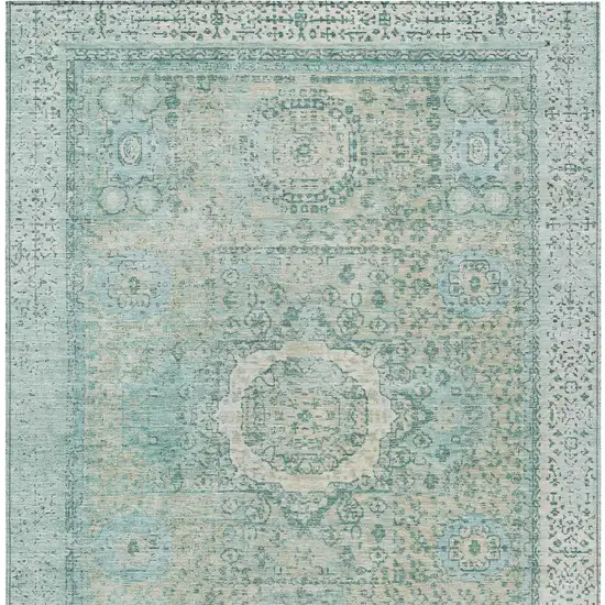 Turquoise And Beige Floral Medallion Washable Indoor Outdoor Area Rug Photo 9
