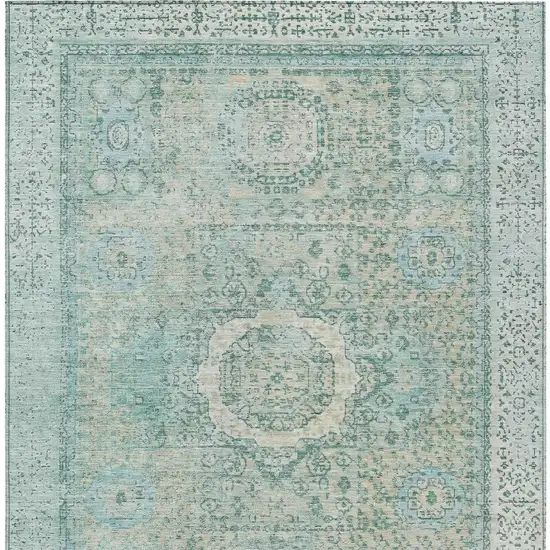 Turquoise And Beige Floral Medallion Washable Indoor Outdoor Area Rug Photo 3