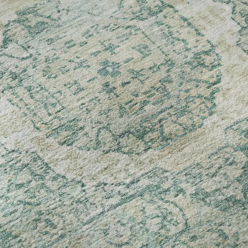 Turquoise And Beige Oriental Washable Area Rug With UV Protection Photo 9