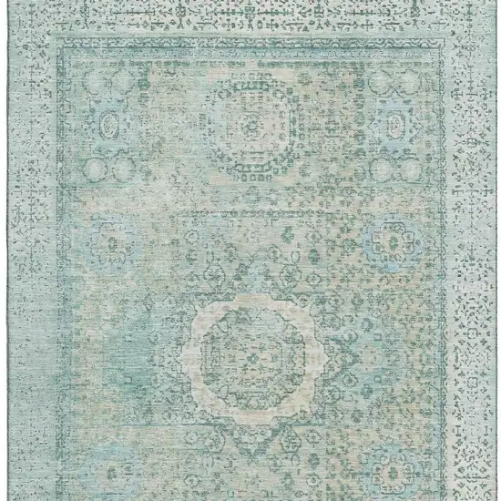 Turquoise And Beige Oriental Washable Area Rug With UV Protection Photo 2