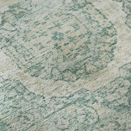 Turquoise And Beige Oriental Washable Area Rug With UV Protection Photo 8