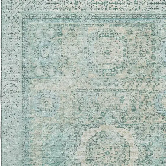 Turquoise And Beige Oriental Washable Area Rug With UV Protection Photo 2
