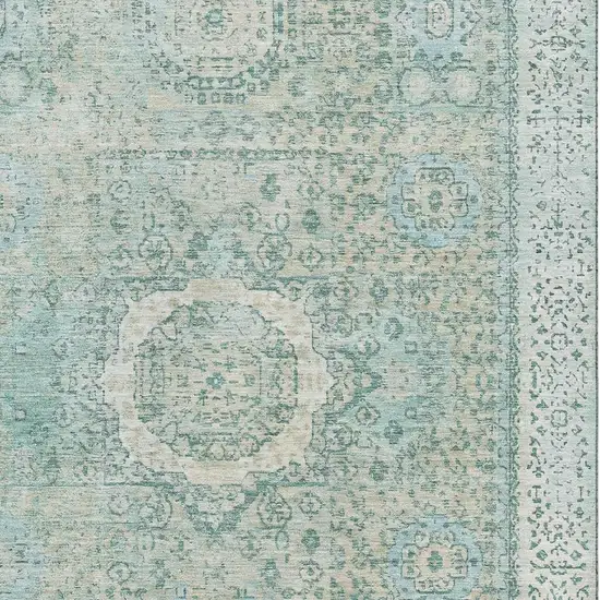 Turquoise And Beige Oriental Washable Area Rug With UV Protection Photo 2
