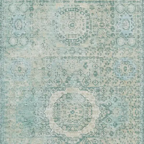 Turquoise And Beige Oriental Washable Area Rug With UV Protection Photo 2