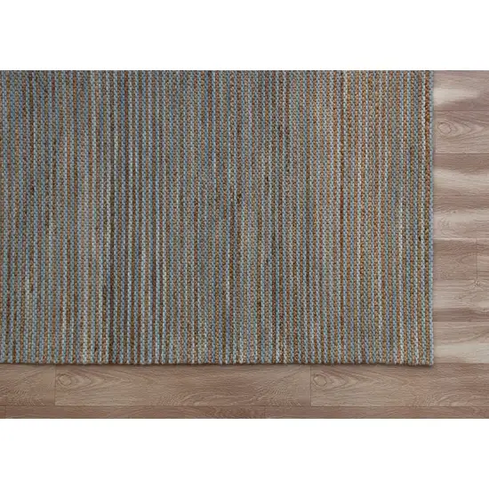 Turquoise And Blue Jute Striped Hand Woven Square Rug Photo 7