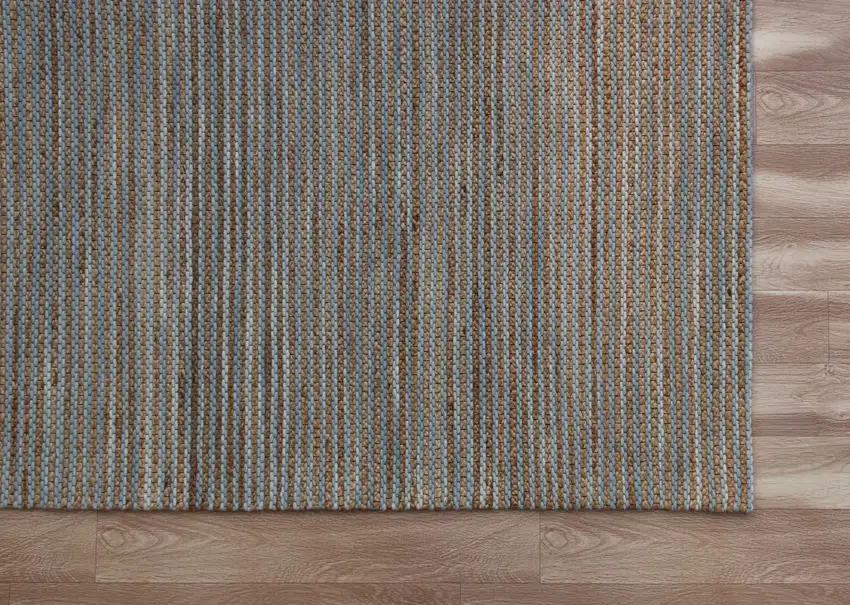 Turquoise And Blue Jute Striped Hand Woven Square Rug Photo 7