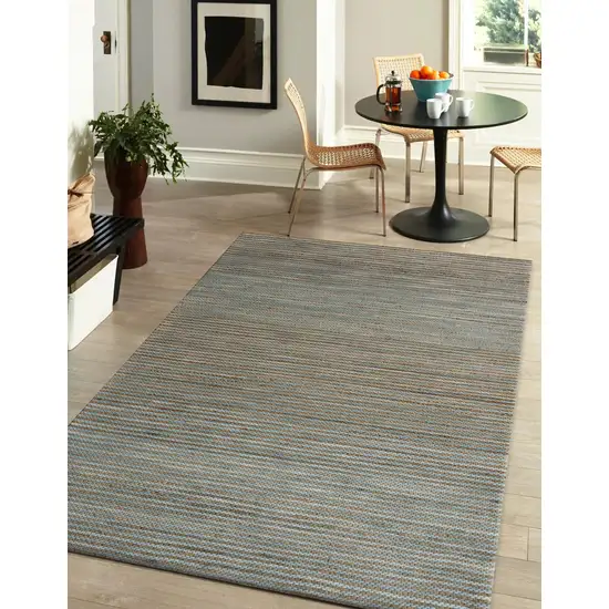 Turquoise And Blue Jute Striped Hand Woven Square Rug Photo 6
