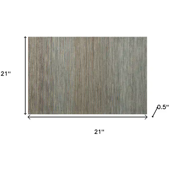 Turquoise And Blue Jute Striped Hand Woven Square Rug Photo 3